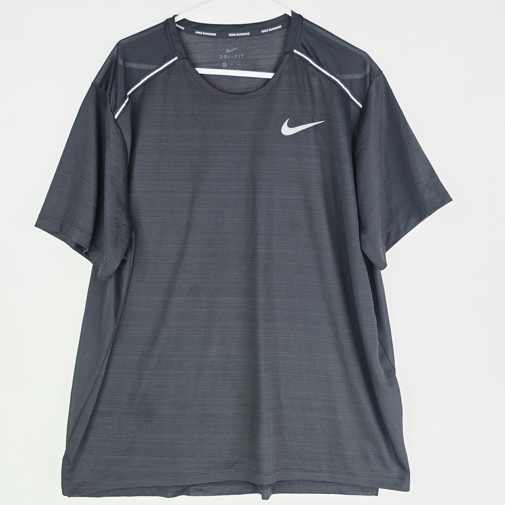Nike Dri-FIT Miler‎ Men 2XL Short Sleeve Running Shirt Black Reflective AJ7565